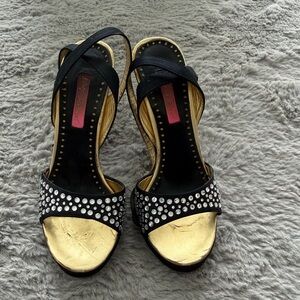 Betsey Johnson Black and Gold Heels with Rhinestones